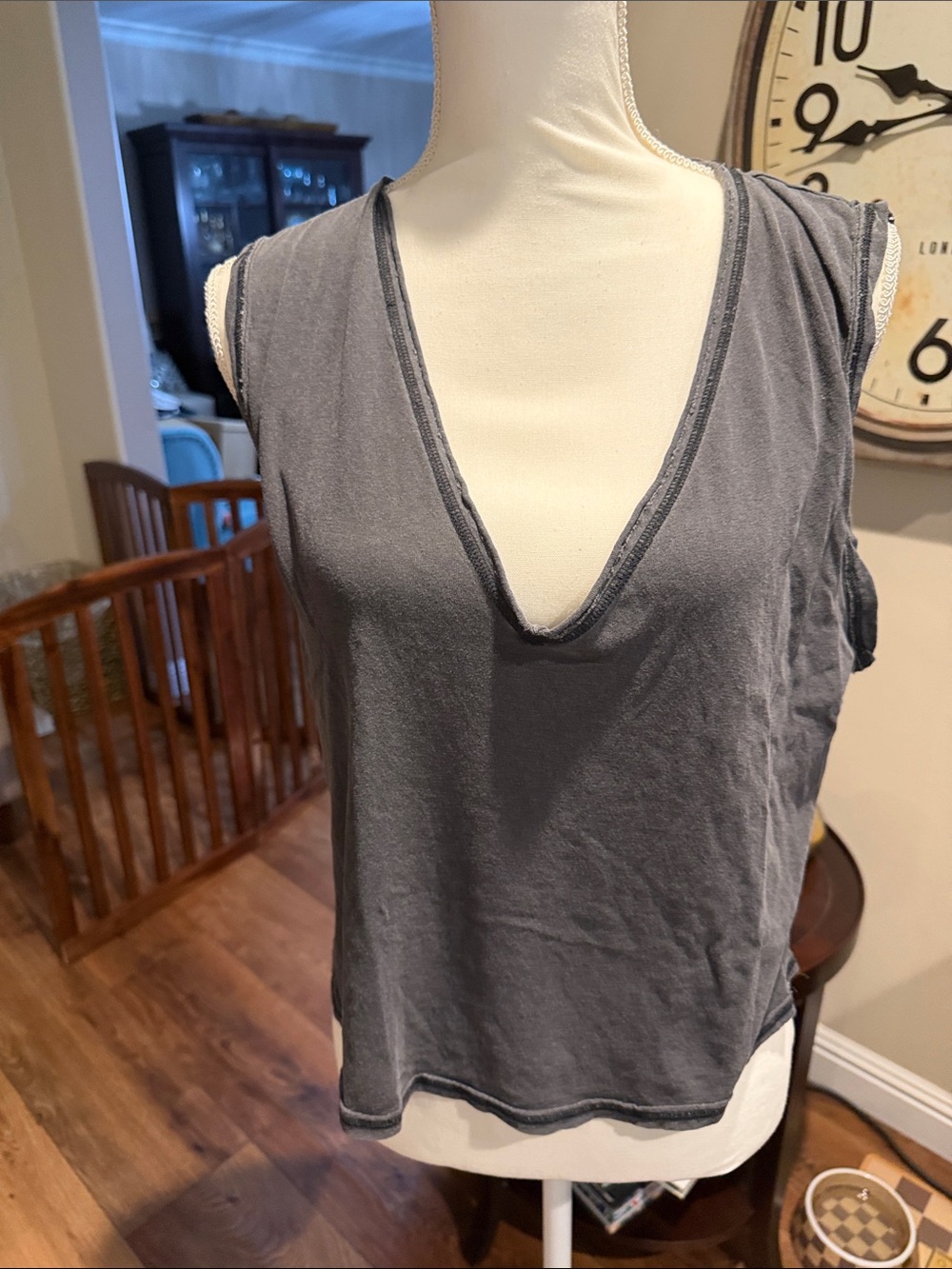 Free People Deep V Tank Top - Gray